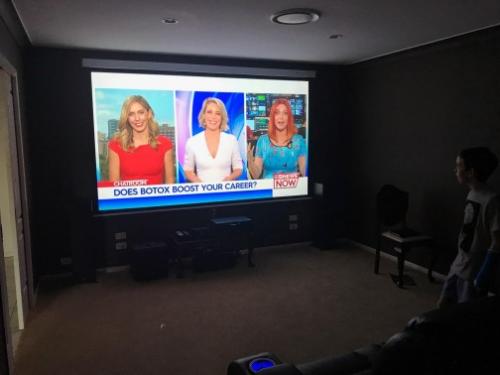 Large and Heavy TV Wall Mounted in Home Theatre space by Jim's Antennas